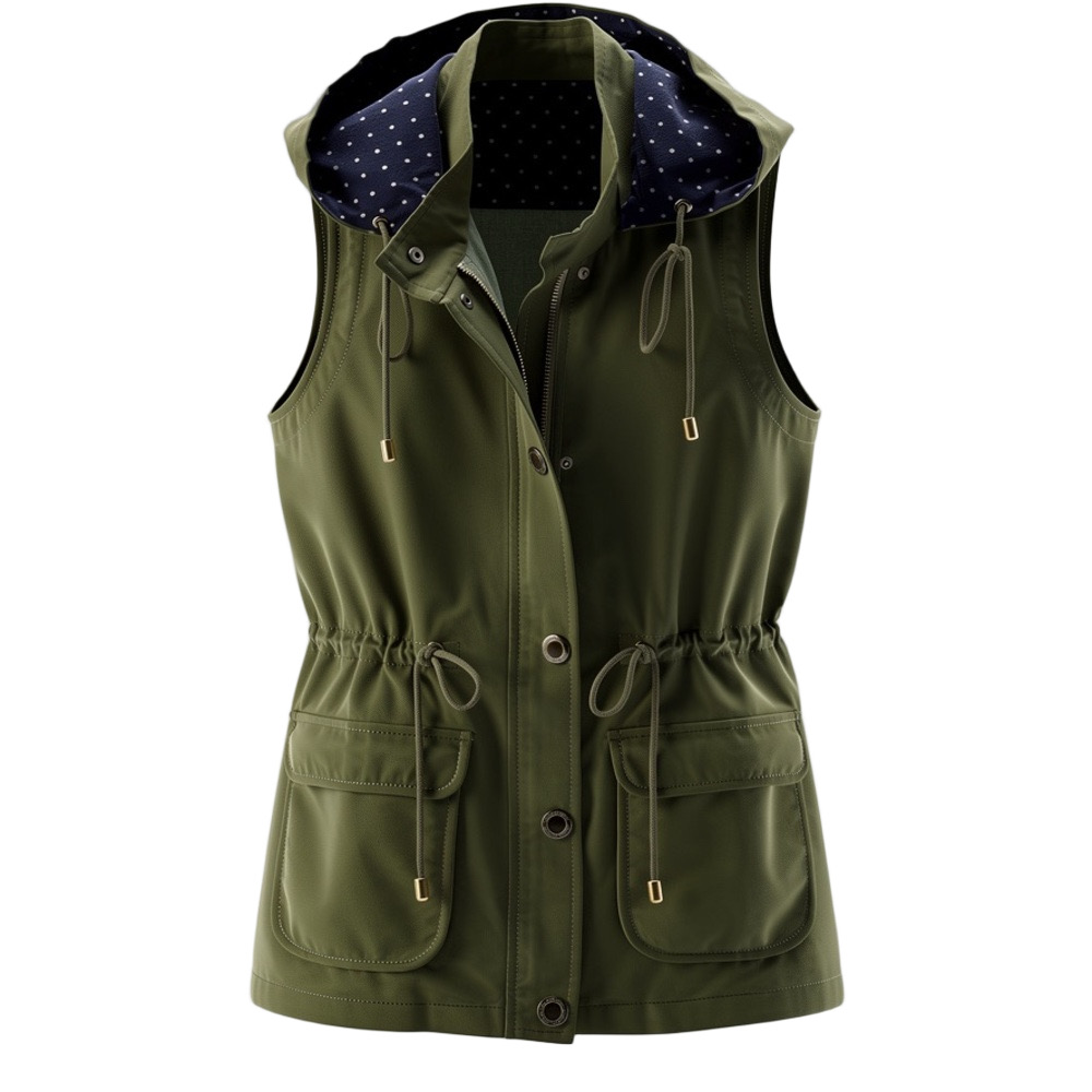 Skies Are Blue Khaki cargo Jacket Hooded Vest Sz large womans